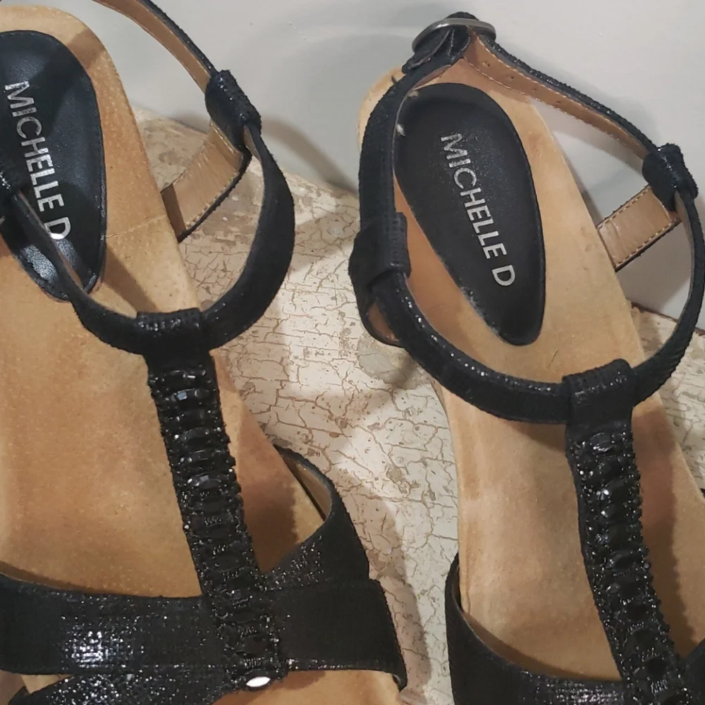 Michelle D 8.5 jewel cork wedge sandals
